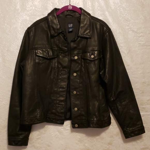 black leather jean jacket